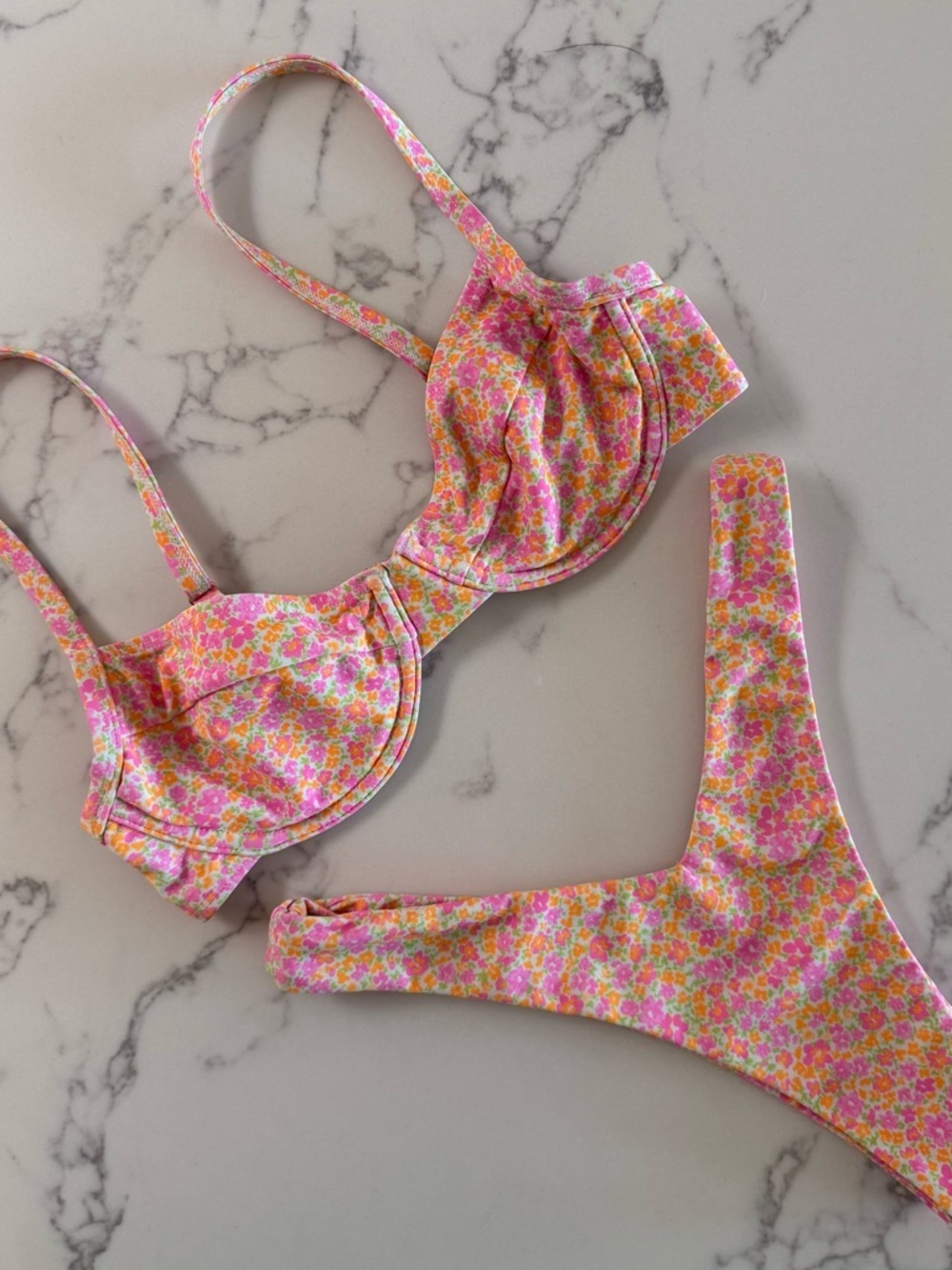 Kulani Kinis Underwire Top & Y Cheeky Bottom SET - Champagne Blossom -  Size S/M